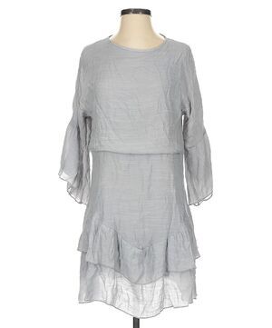 Goodnight Macaroon Dress Womens S Gray Linen Layers Ruffles Midi Boho Cottage